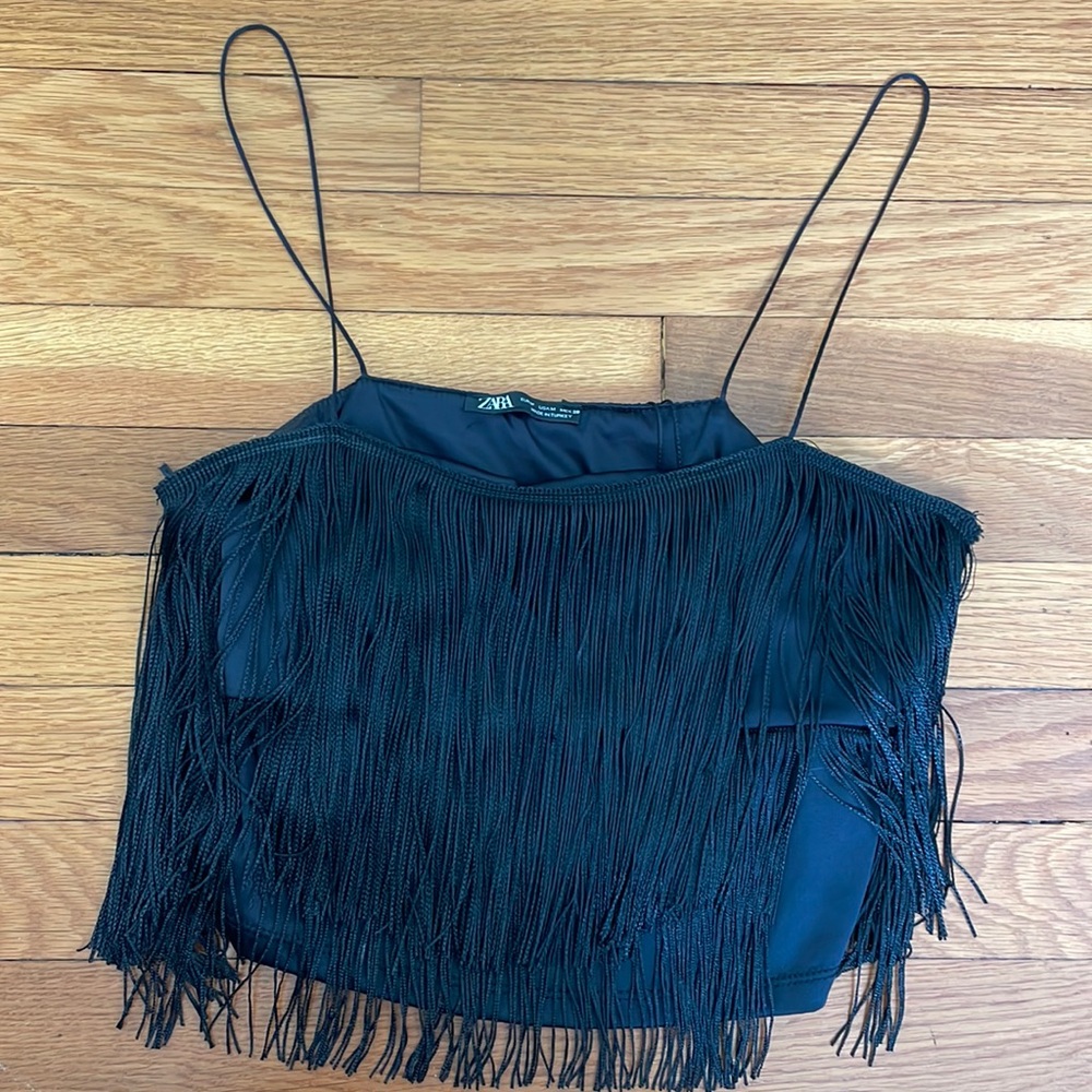 Zara black tassel crop top